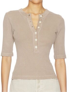 Nali Short Sleeve Henley Top in Sandatlas